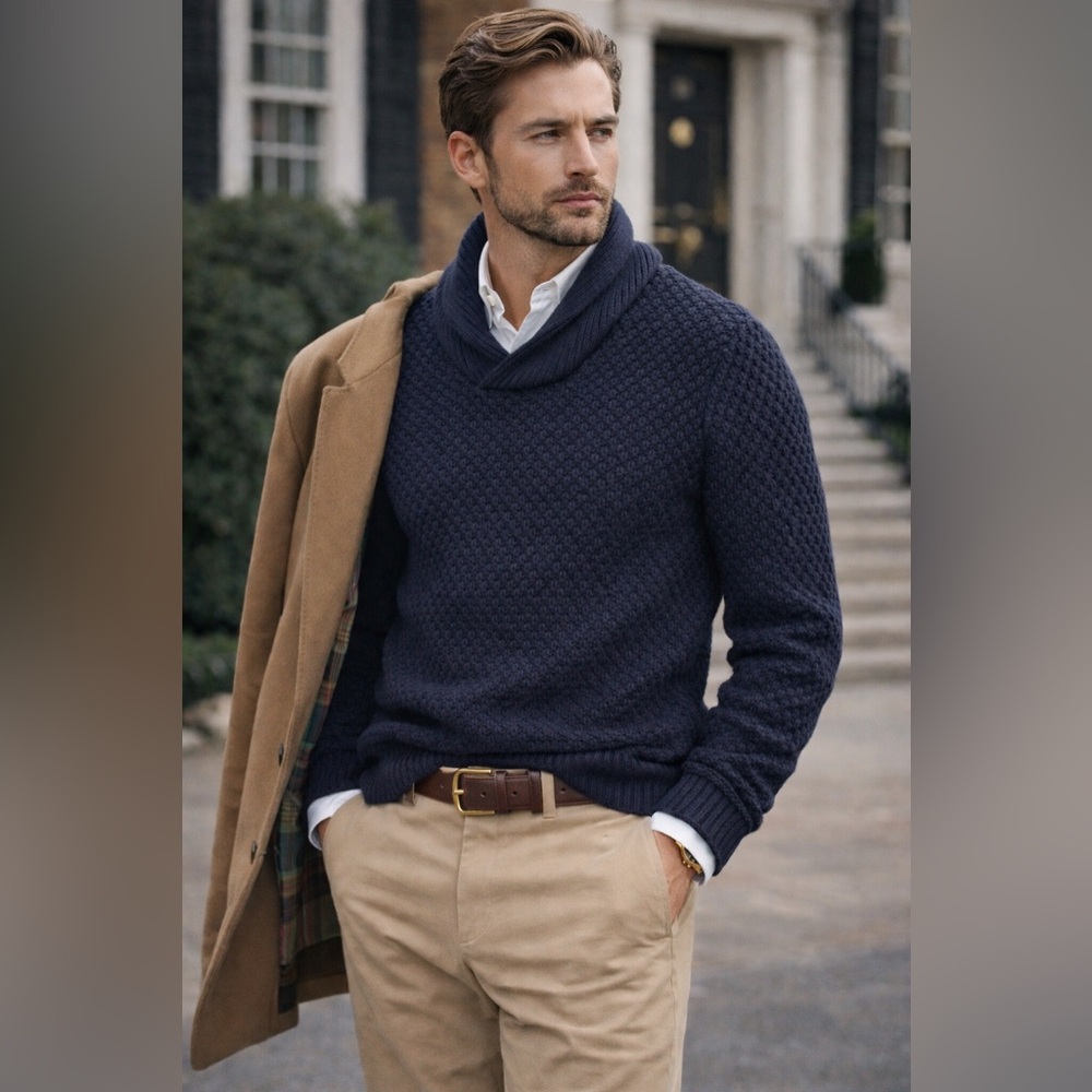 #50 🌷Scotch & Soda Super Knit Navy Sweater with Shawl Collar